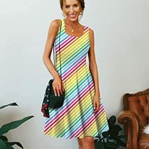 Women's Sleeveless Scoop Neck Summer Beach Casual Midi A Line Dress
